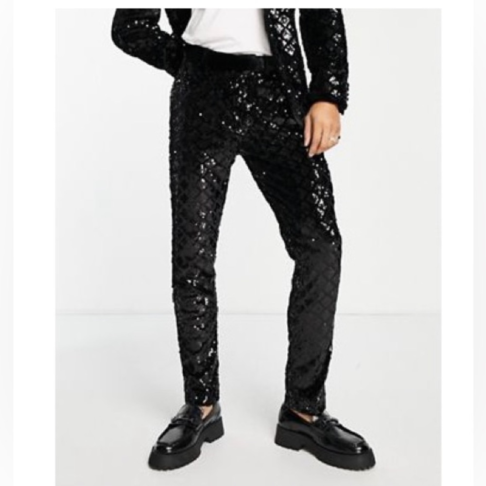 ASOS DESIGN skinny suit pants in diamond sequin, W38, L34